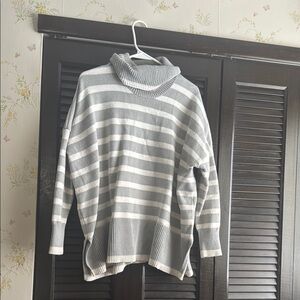 Striped Gray and White Turtleneck Sweater